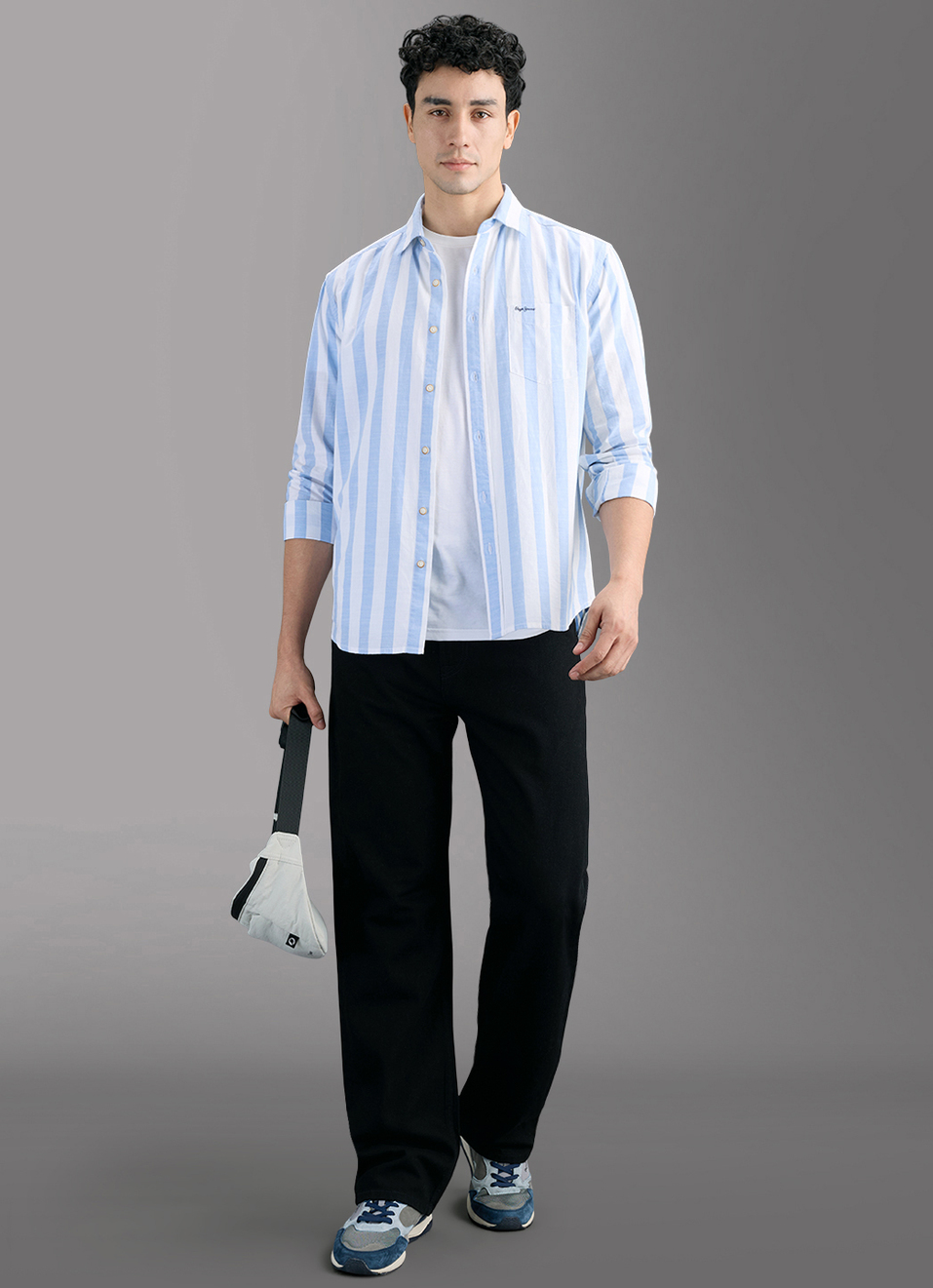 Men Blue Striped Shirt, , large image number 2