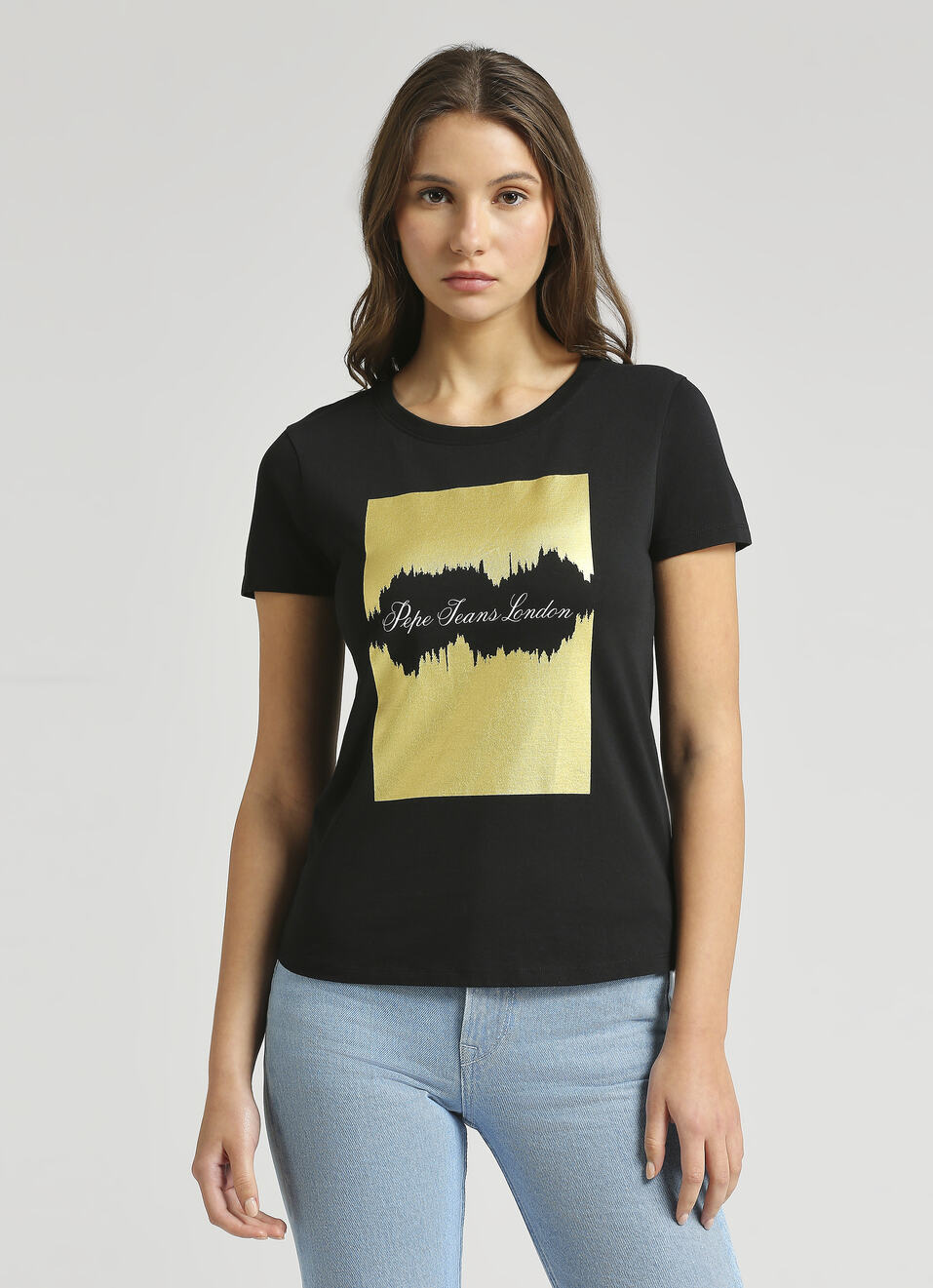Black Foil Print Short Sleeve T-shirt, , large image number 1