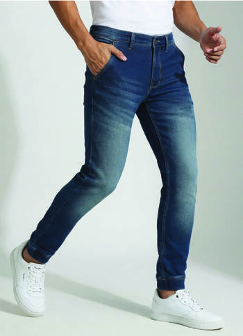 Dark Blue Mid Rise Tapered Jogger