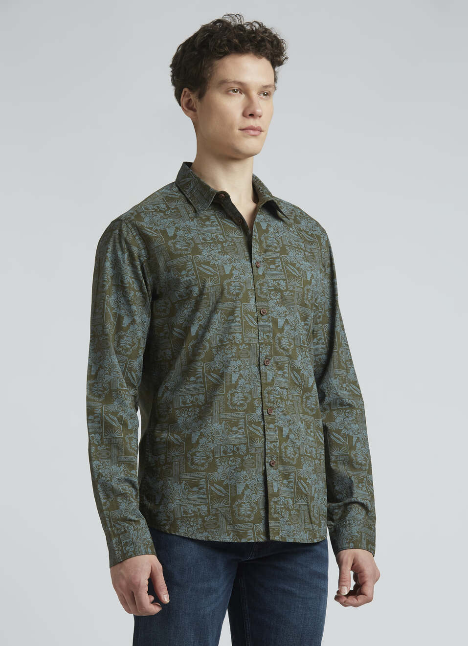 Olive Botanical Print Full Sleeve Shirt, , large image number 3