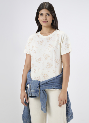 Women Off White Floral Print T-shirt