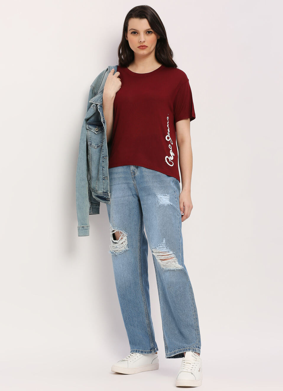 Burgundy Round Neck Short Slevee T-shirt, , large image number 6