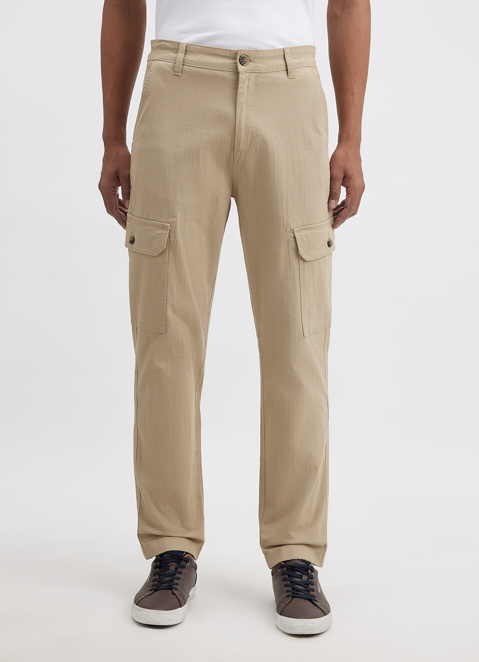 Men Beige Mid Rise Overdyed Stretch Cargos, , large image number 5