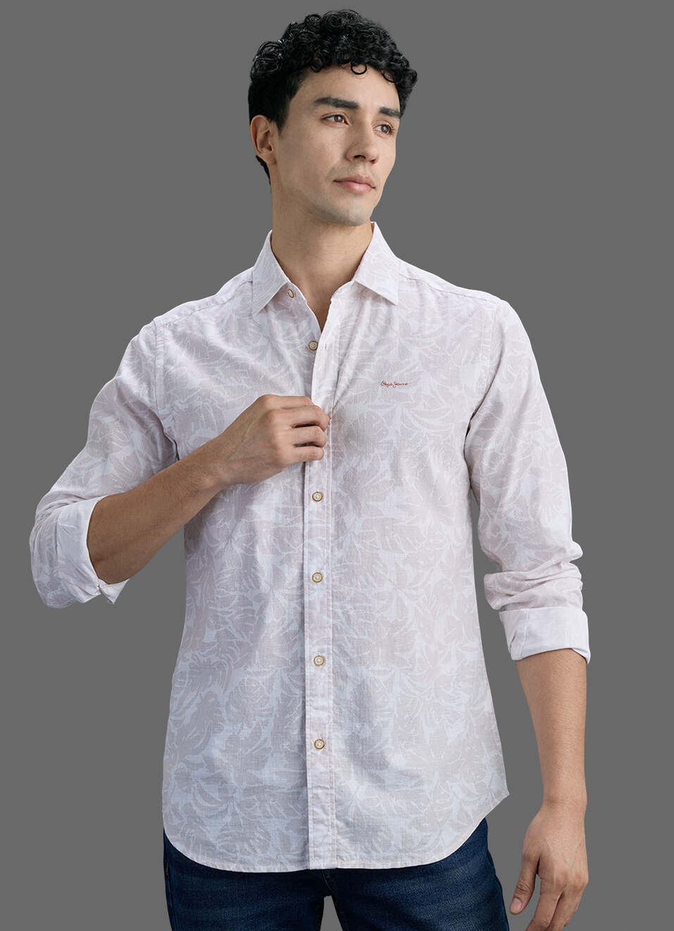 Men White Printed Long Sleeve Shirt, , large image number 5