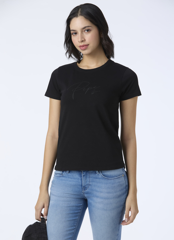Women Black Round Neck Short Sleeve Stretch T-shirt
