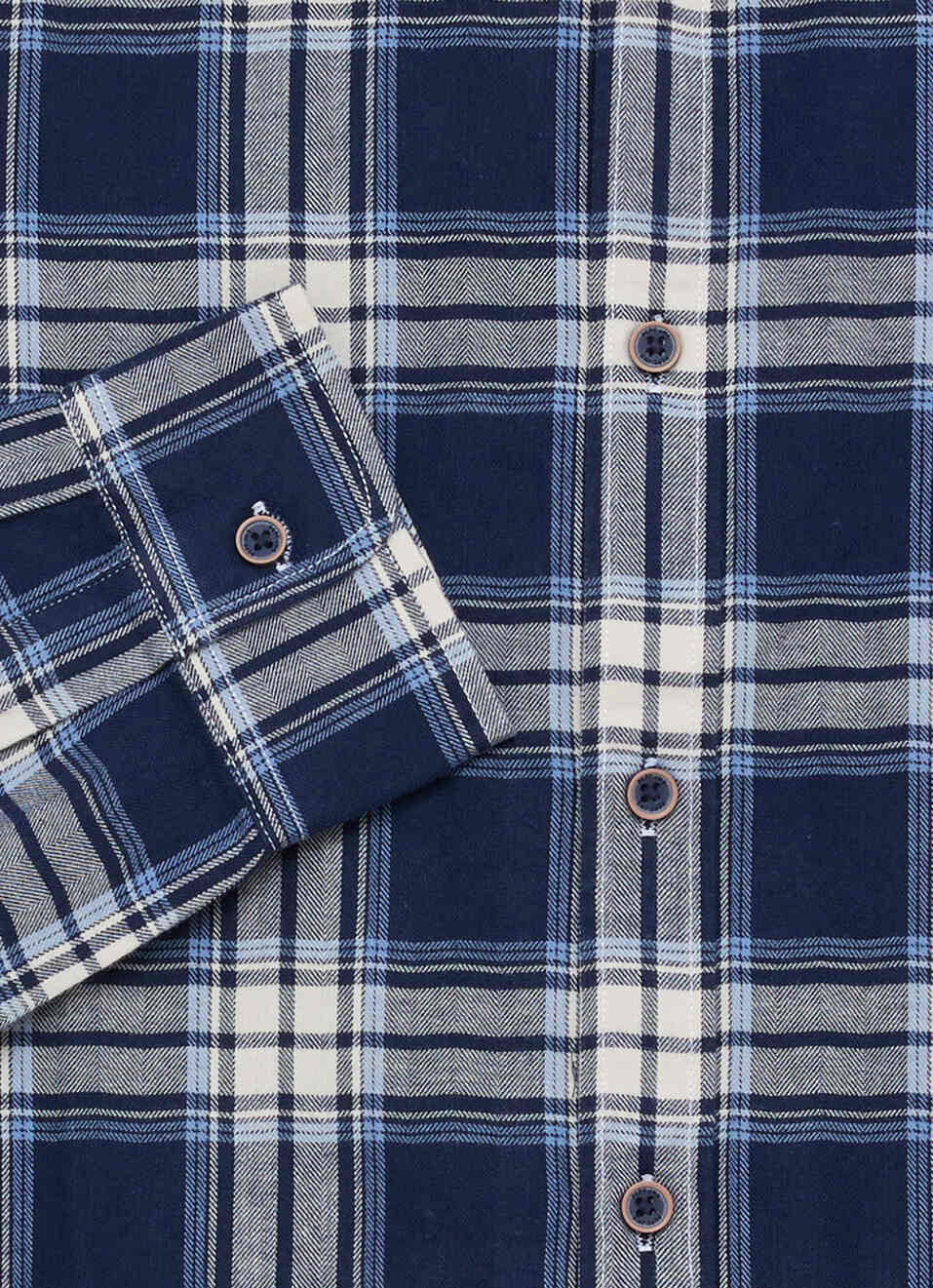 Men Blue Checked Herringbone Long Sleeve Shirt, , large image number 7