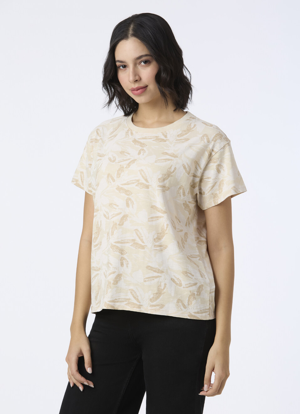 Women Beige All Over Feather Print T-shirt, , large image number 3