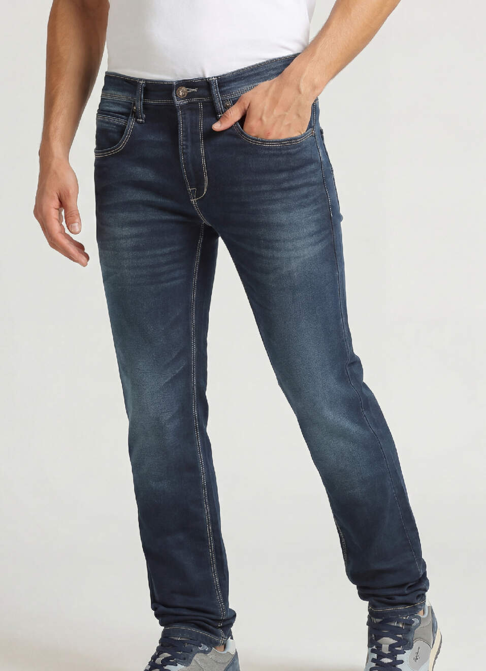 Vapour Dark Blue Low Rise Tapered Gymindigo Jeans, , large image number 0