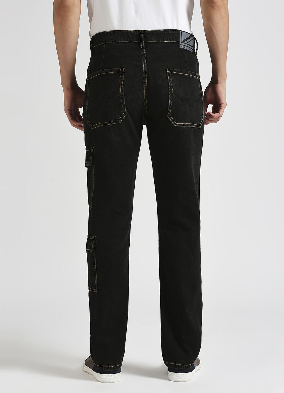 Cargo Straight Mid Rise Black Jeans, , large image number 3