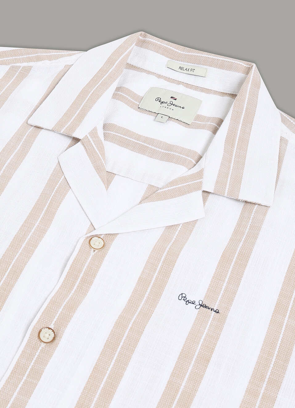 Men Beige Striped Resort Collar Shirt, , large image number 3