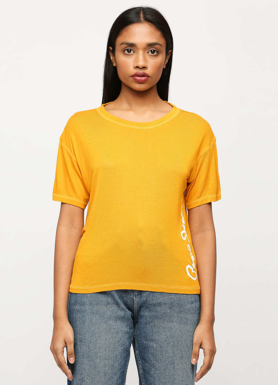 Yellow Vertical Logo Print T-shirt, , large image number 1