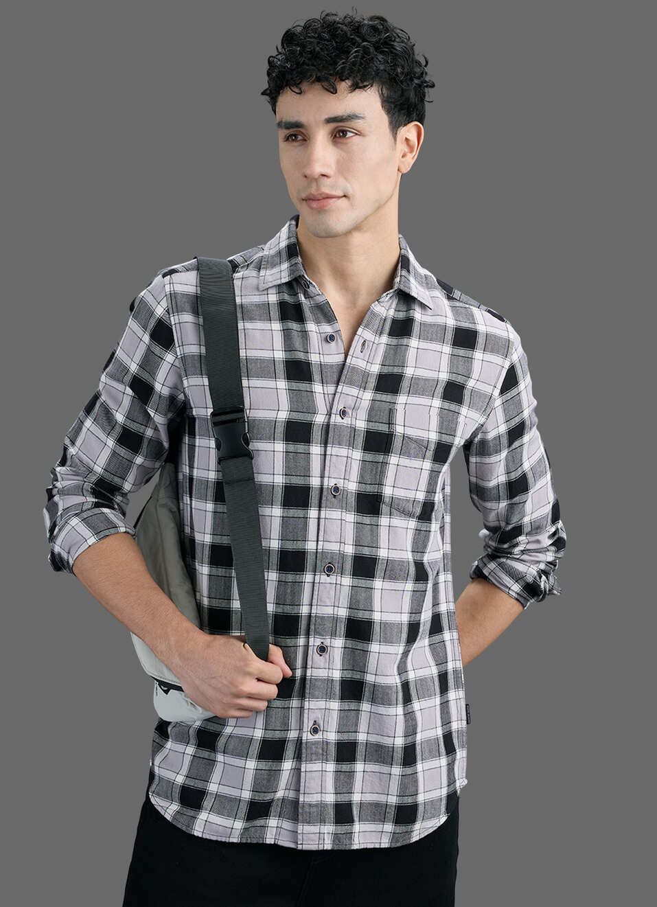 Men Black Checked Long Sleeve Shirt, , large image number 0