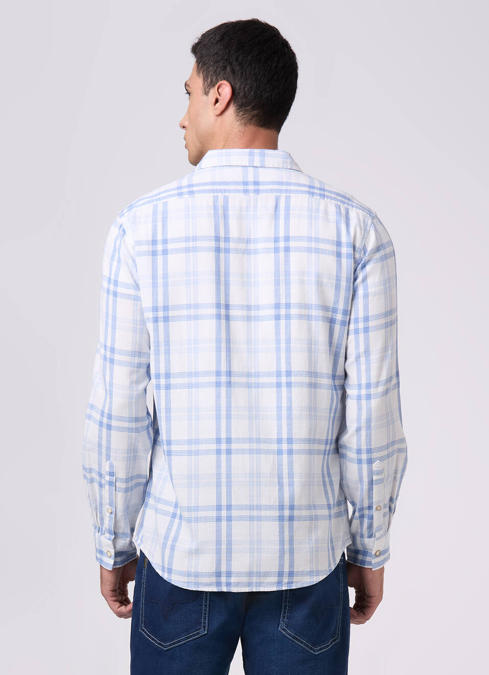 Men Sky Blue Checked Shirt, , large image number 2