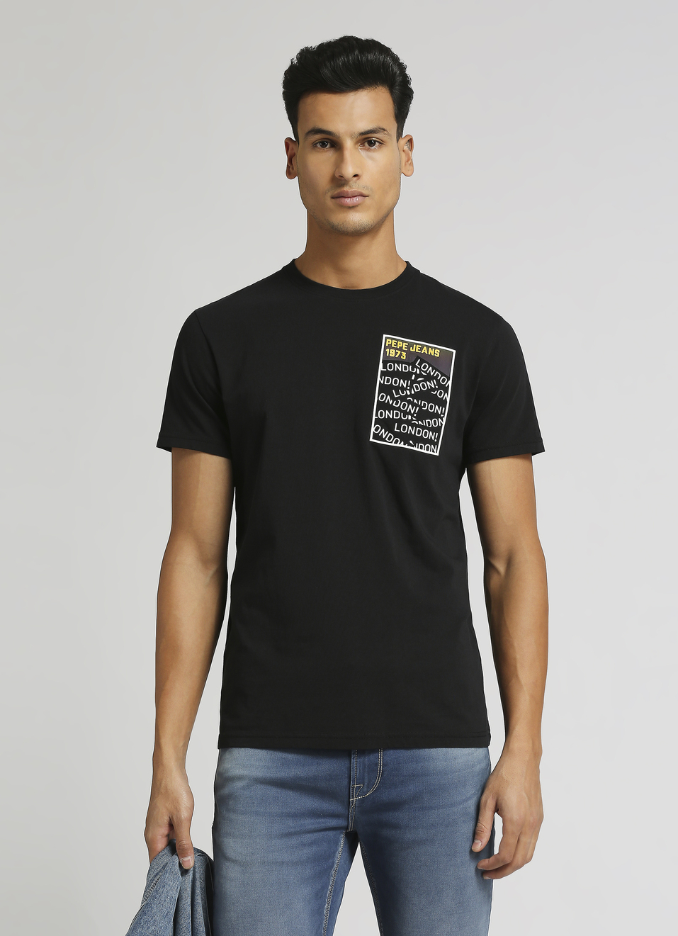 Black Brand Print Short Sleeve T-shirt, , large image number 0