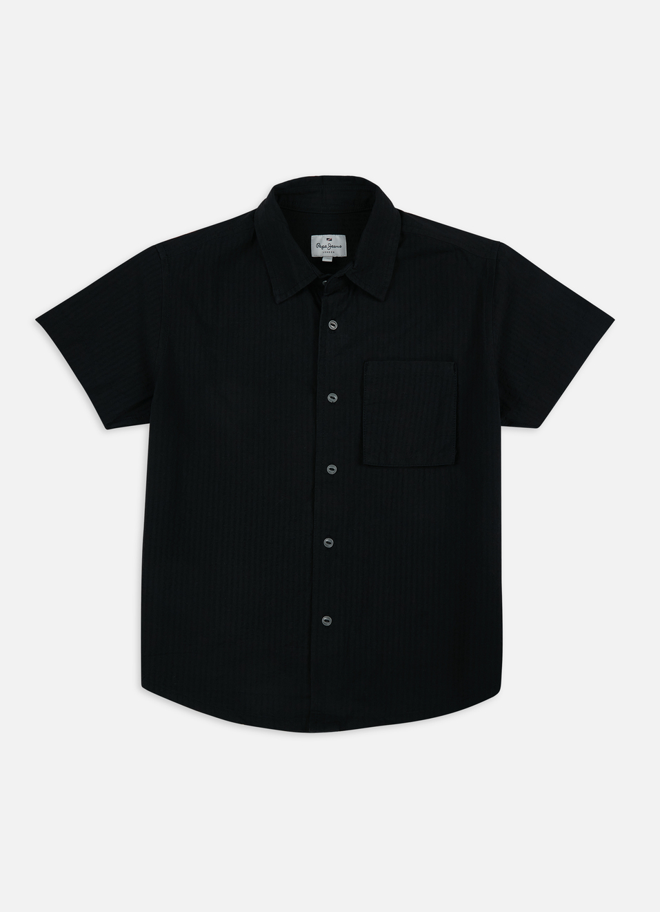 Boys Black Trendy Pocket Short Sleeve Seersucker Shirt, , large image number 0