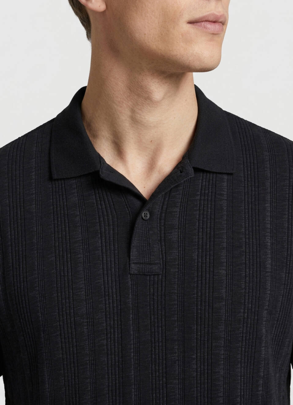 Men Black Striped Polo Collar T-shirt, , large image number 4