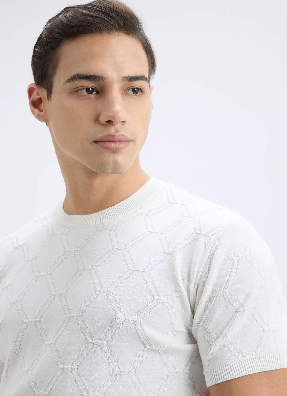 Men White Structured Short Sleeve Flat Knit, , large image number 3