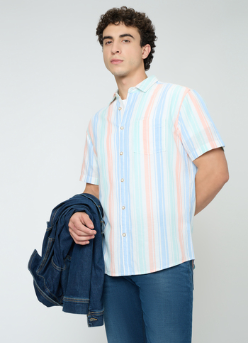 Men Blue Striped Shirt