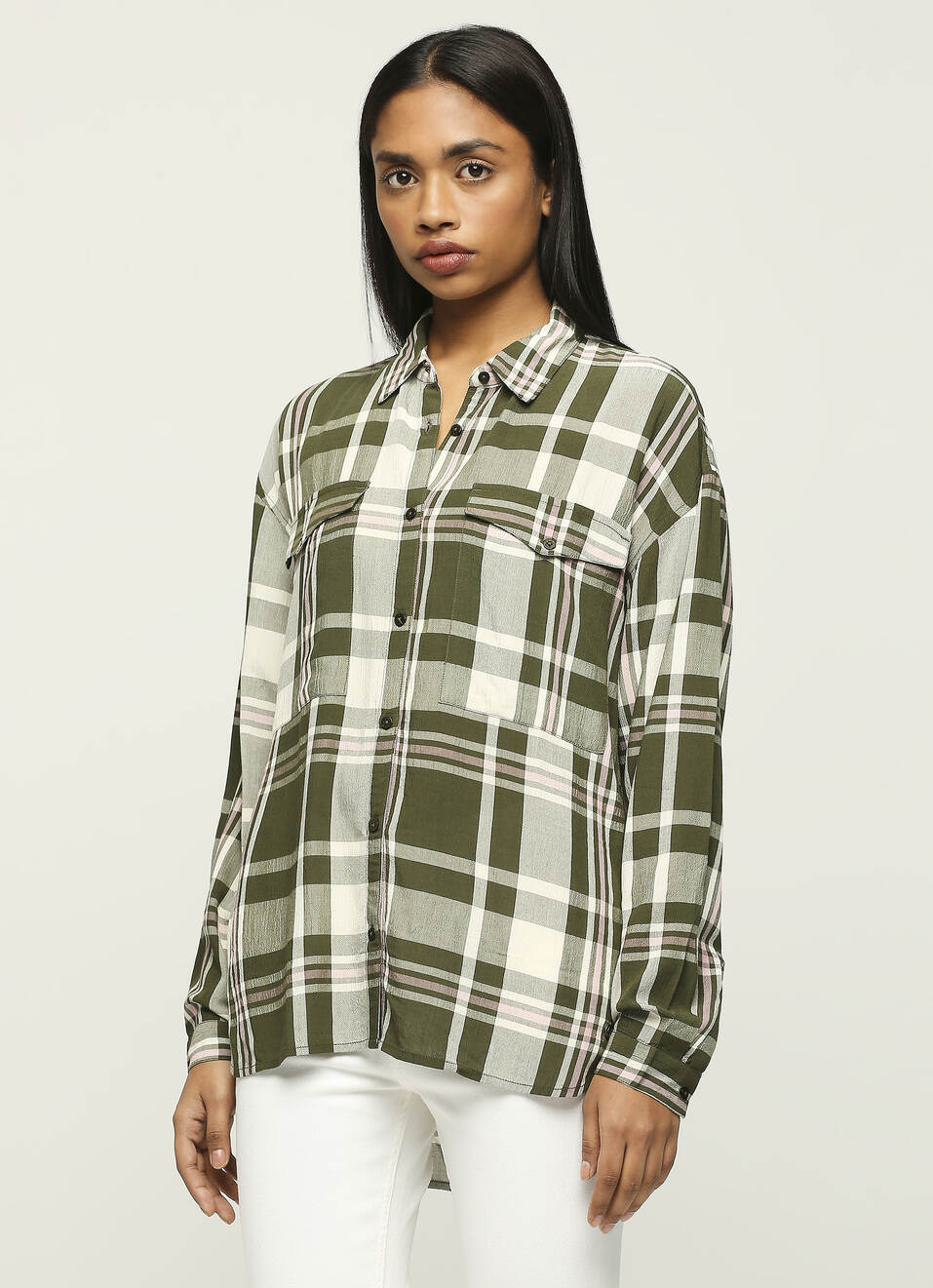 Green Checks Long Sleeve Oversized Shirt, , large image number 3