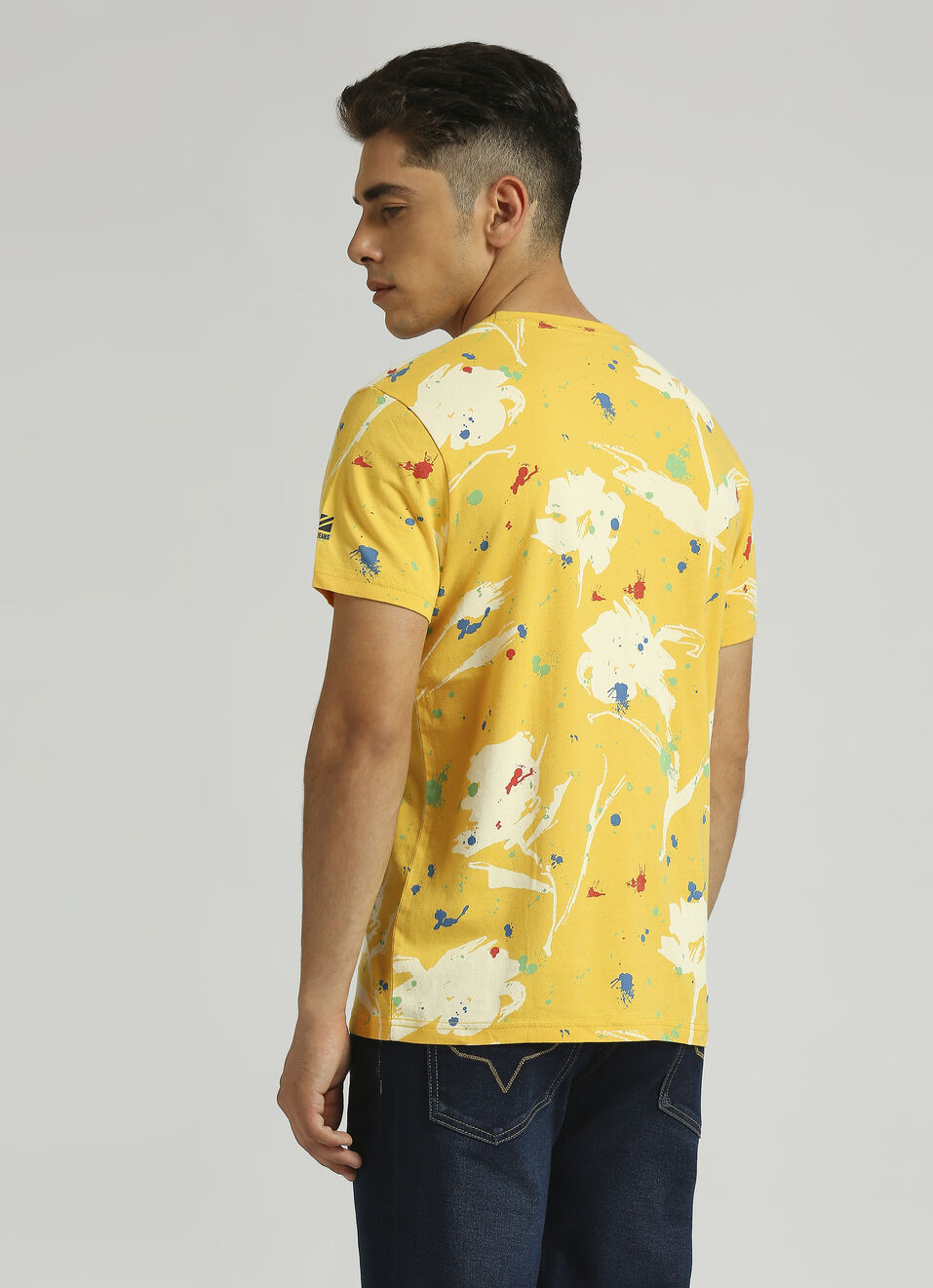 Yellow Abstract Print Short Sleeve T-shirt, , large image number 1