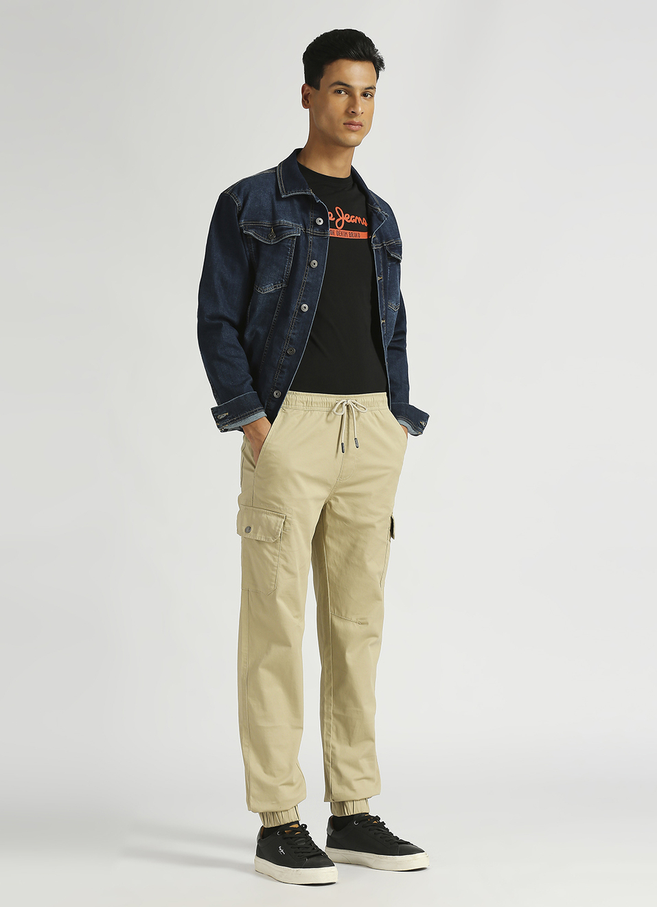 Khaki Solid Stretch Cargo Joggers, , large image number 5