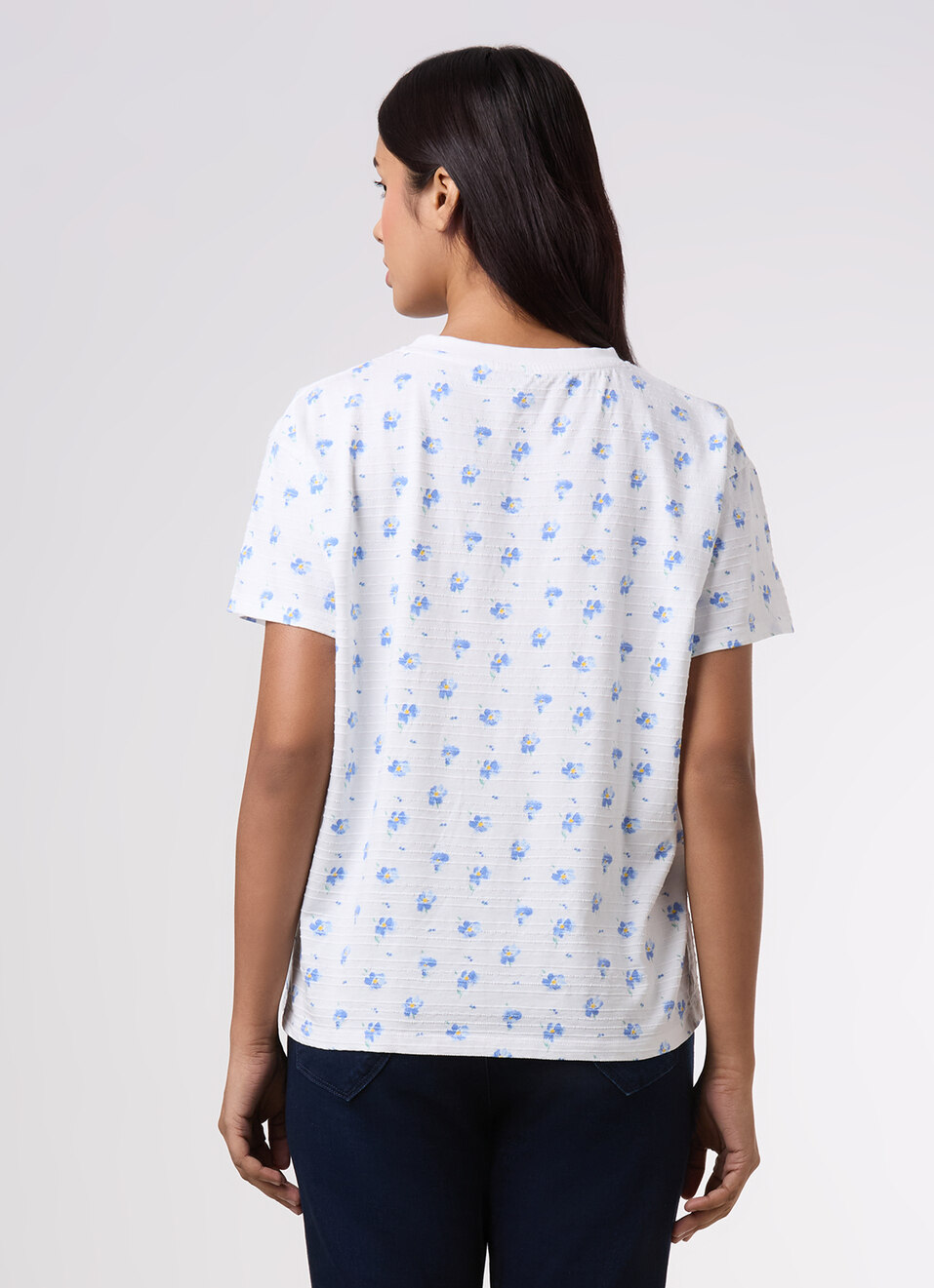 Women Blue Floral Print Comfort Fit T-shirt, , large image number 2