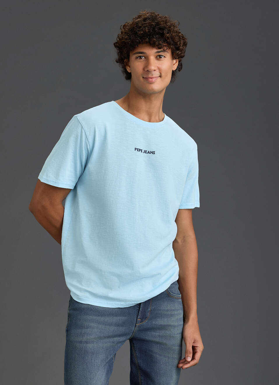 Men Sky Blue Relaxed Fit Short Sleeve Graphic T-shirt, , large image number 7