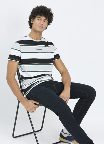 Men Black Stripe Short Sleeve Stretch T-shirt