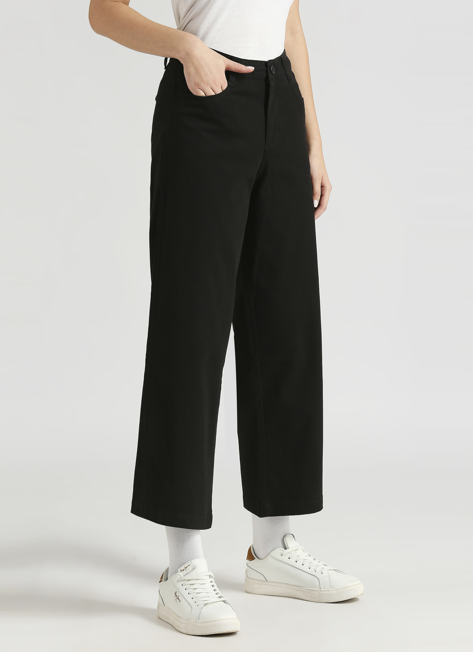 Black Straight Wide Leg Pants, , large image number 3