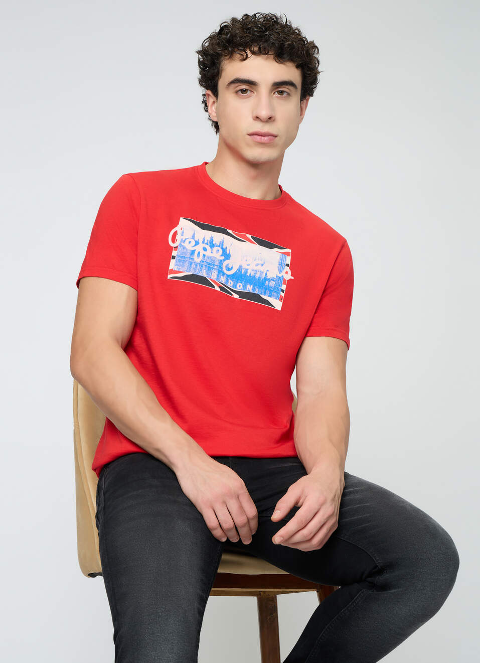 Men Navy Graphic Slim Fit T-shirt, , large image number 0
