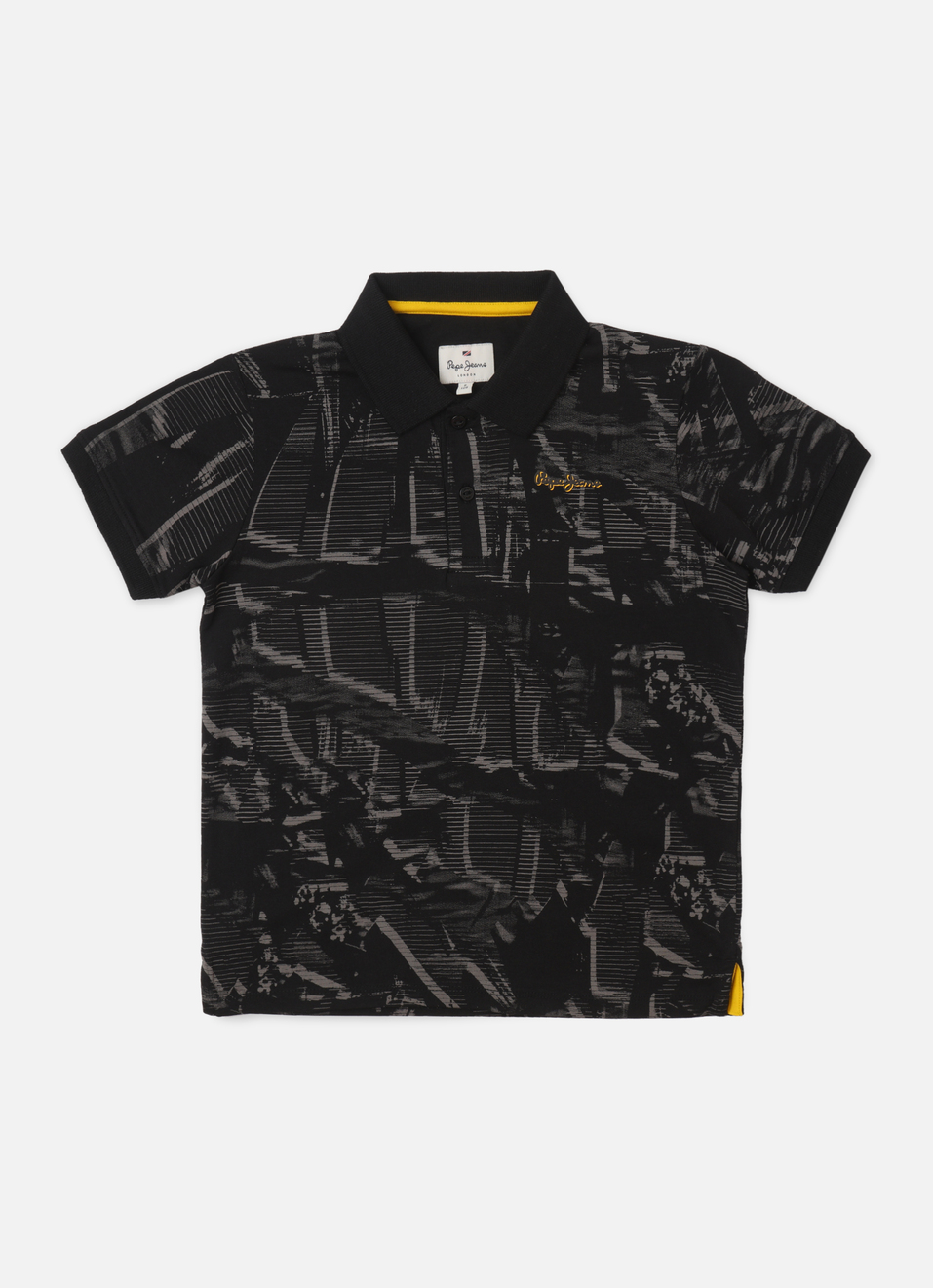 Boys Black Abstract Print Short Sleeve Polo, , large image number 0
