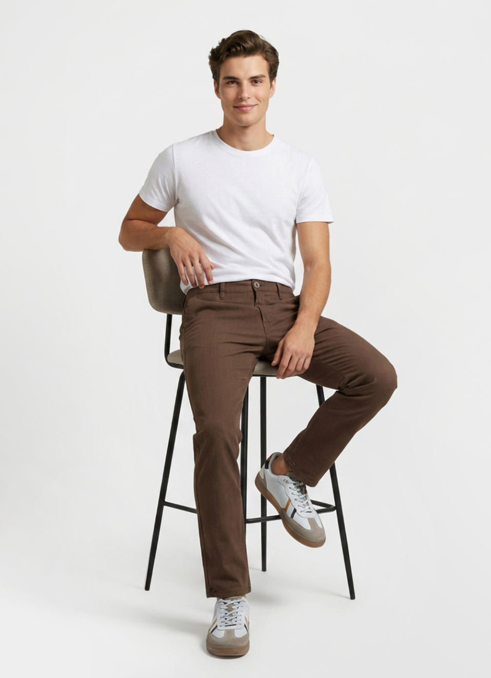 Men Brown Straight Chinos, , large image number 1