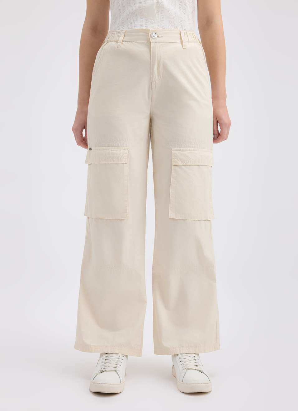 Women Ecru Mid Rise Cargo Pants, , large image number 1