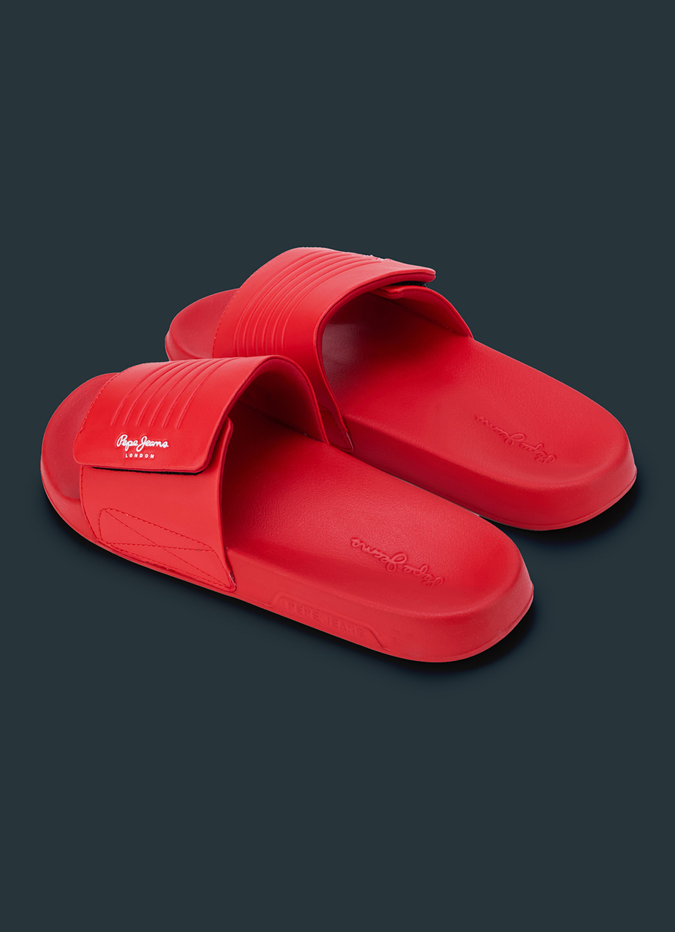 Men Scarlet Red Solid Velcro Strap Slides, , large image number 3