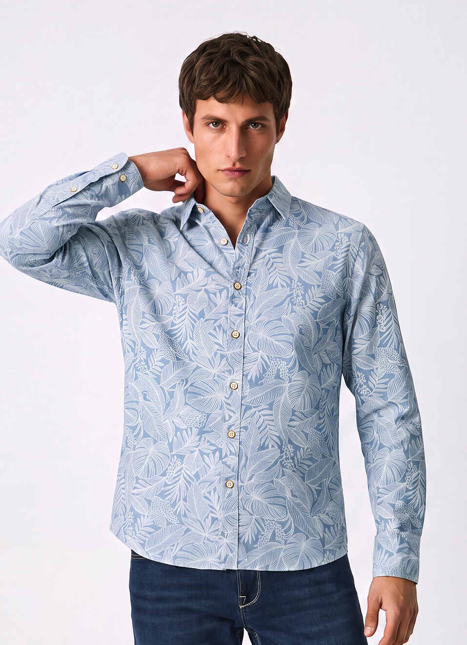 Men Blue Printed Long Sleeve Shirt, , large image number 1