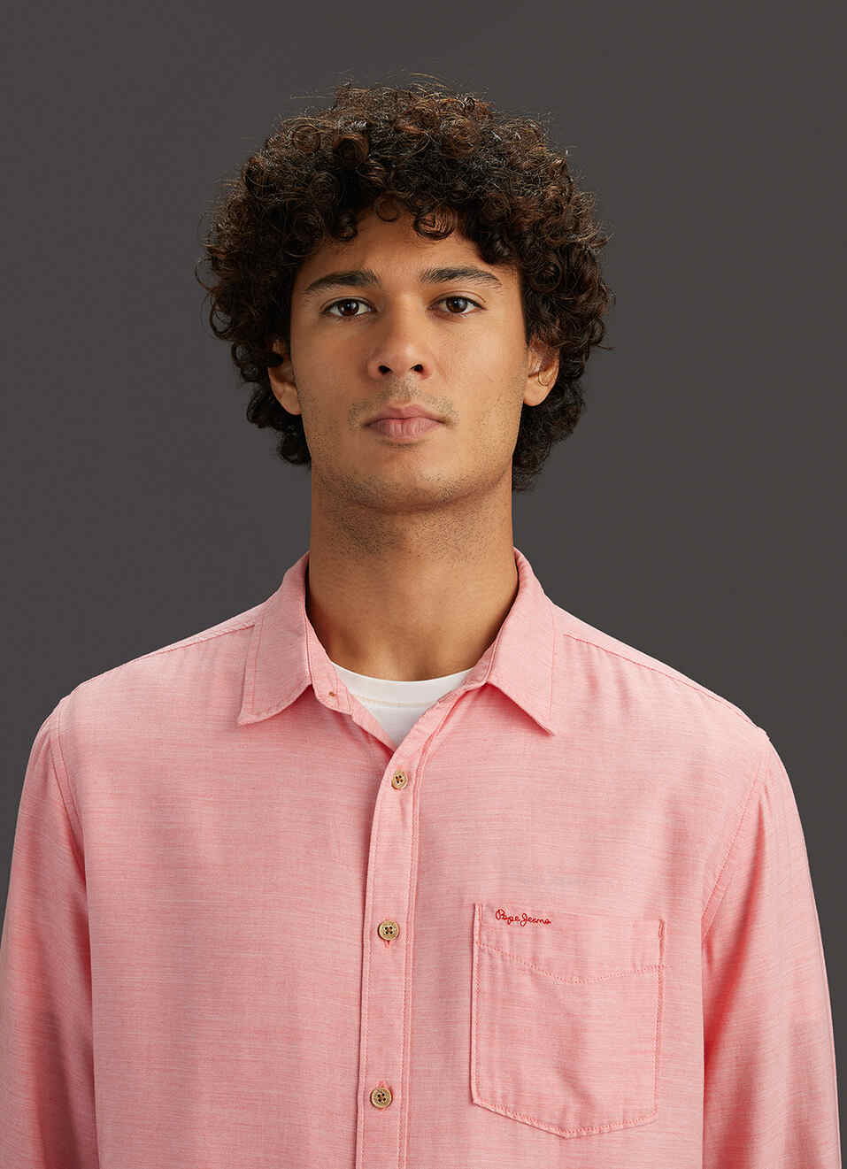 Men Coral Pink Solid Regular Fit Cotton Lyocell Shirt, , large image number 4