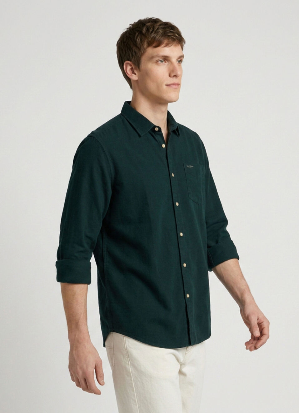 Men Dark Green Solid Oxford Long Sleeve Shirt, , large image number 3