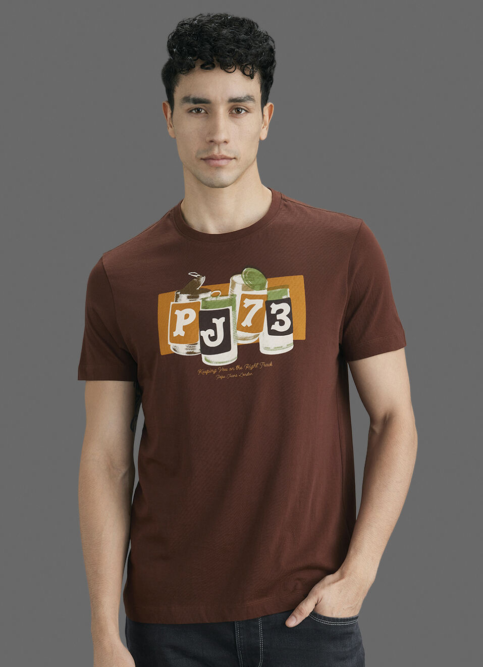 Men Brown Printed Slim Fit Short Sleeve T-shirt, , large image number 5