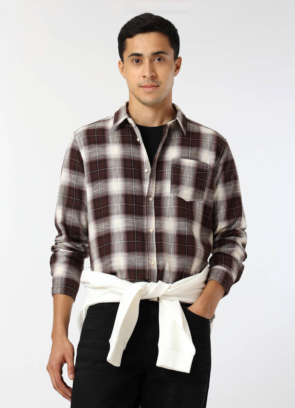 Men Brown Regular Fit Checked Casual Shirt, , large image number 0