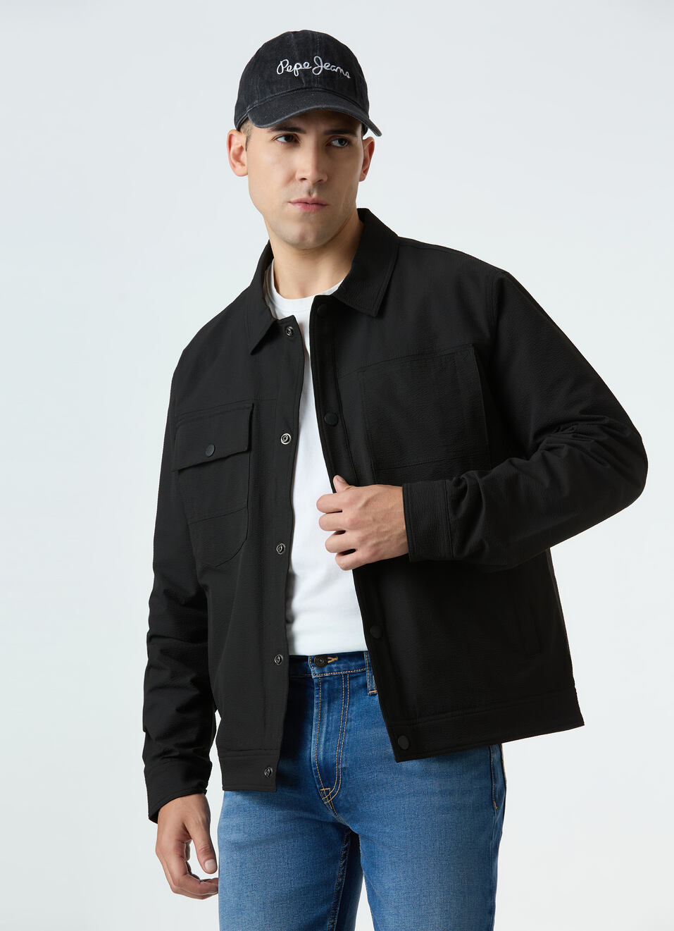 Men Black Full Sleeve Jacket With Flap Pocket, , large image number 0