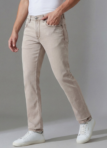 Men Beige Mid Rise Slim Fit Stretchable Jeans