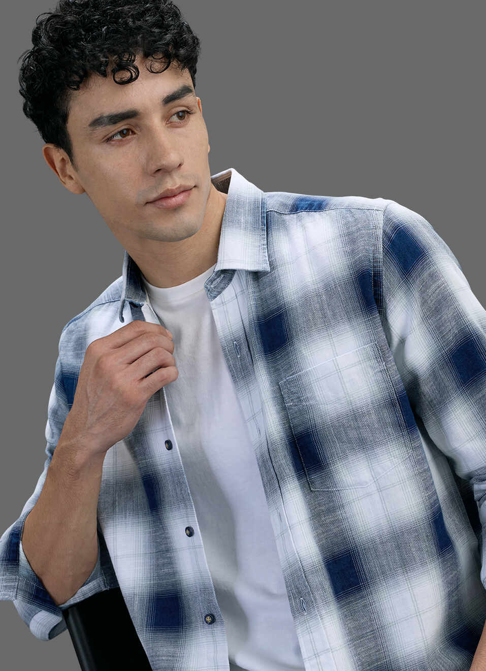 Men Blue Checked Long Sleeve Shirt, , large image number 4