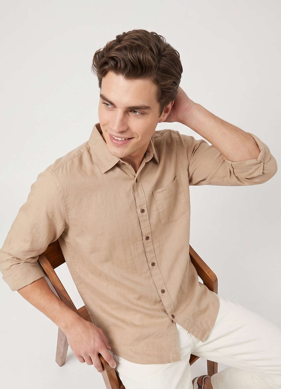 Men Khaki Solid Long Sleeve Shirt, , large image number 0