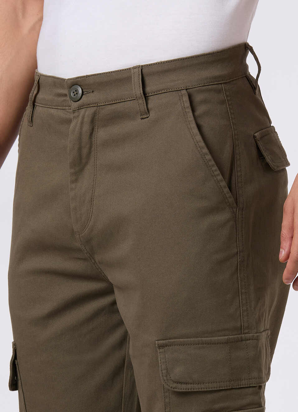 Men Olive Green Multi-pocket Utility Design Cargo Pants, , large image number 4