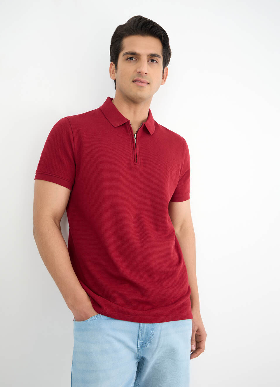 Men Red Polo Collar T-shirt, , large image number 0