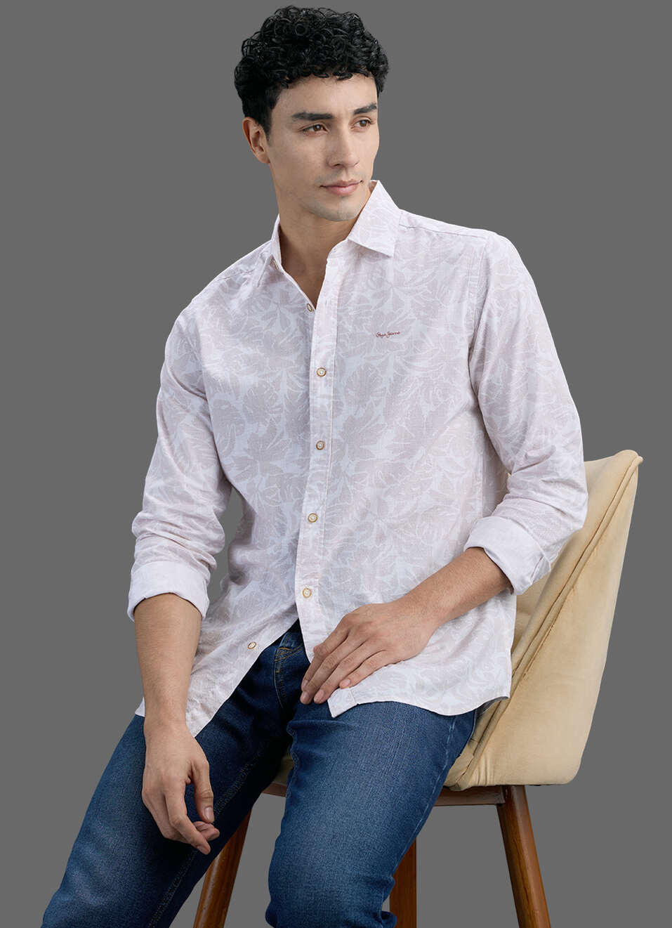 Men White Printed Long Sleeve Shirt, , large image number 0