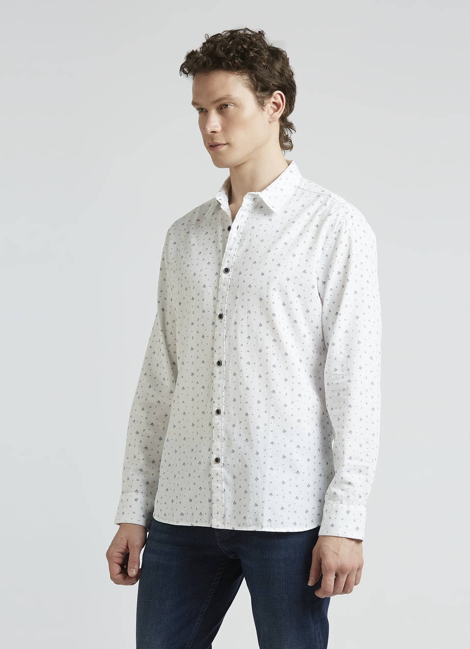 White Micro Print Full Sleeve Shirt, , large image number 3