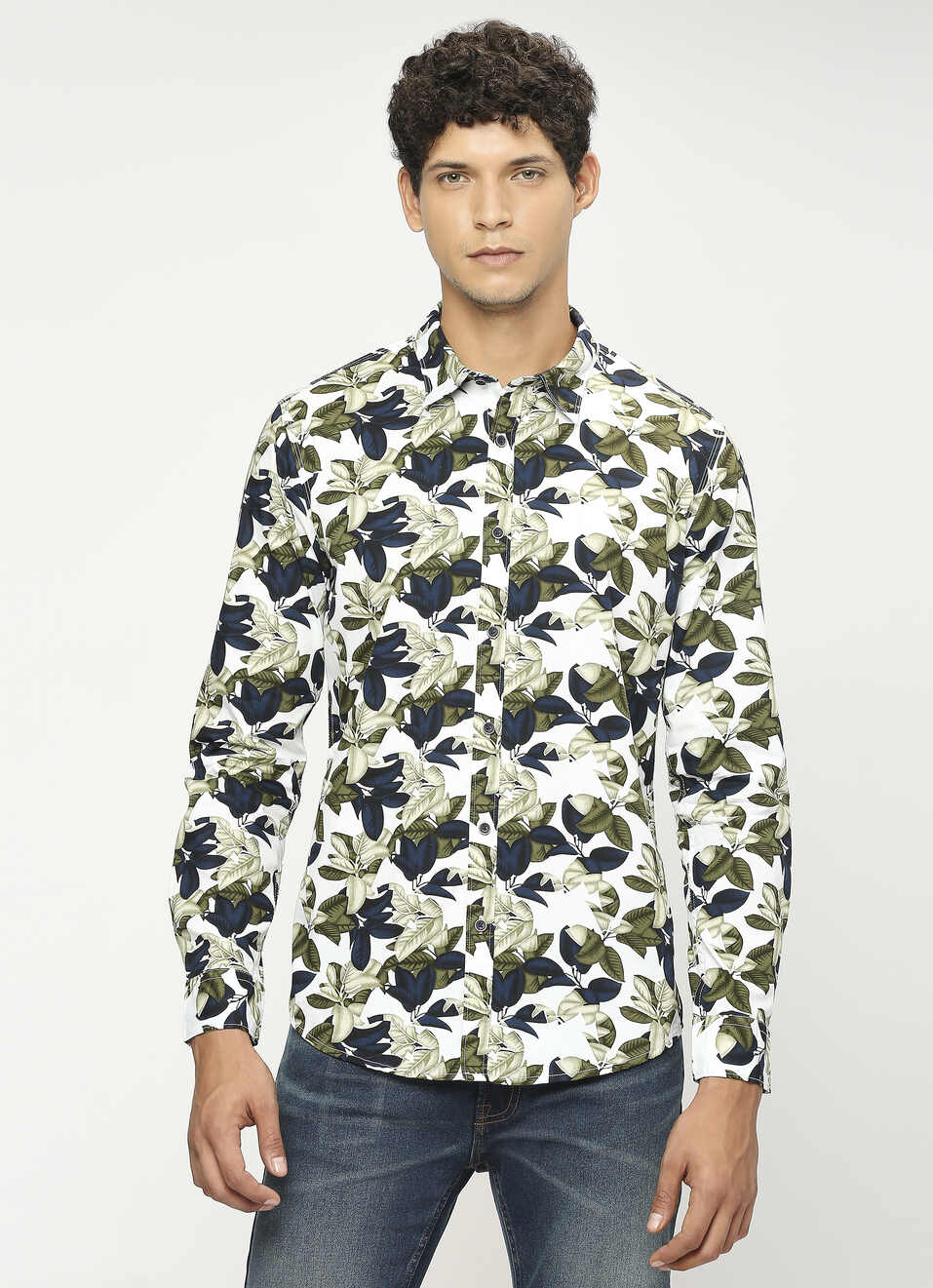 Green Printed Full Sleeved Shirt, , large image number 1