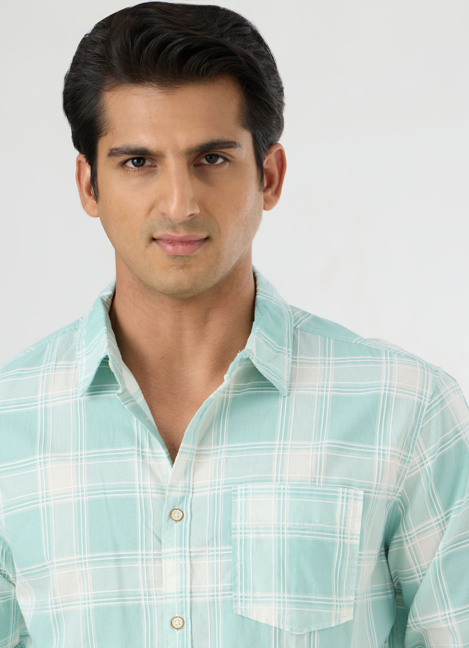 Men Aqua Blue Checked Shirt, , large image number 4
