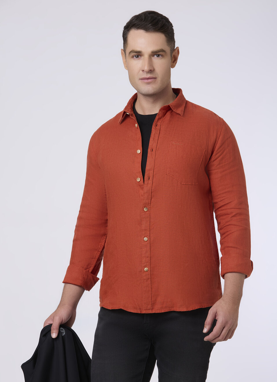 Men Wine Red Pure Linen Full Sleeve Shirt, , large image number 0